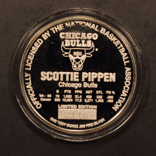 Scottie Pippen Chicago Bulls 1995 - One Ounce Silver Round w/ Box & Cert
