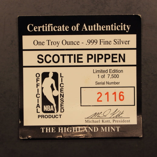 Scottie Pippen Chicago Bulls 1995 - One Ounce Silver Round w/ Box & Cert