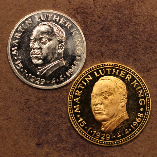 Martin Luther King Jr 1968 Medals - 34mm Silver & 36.5mm Gold Plate - 2pcs