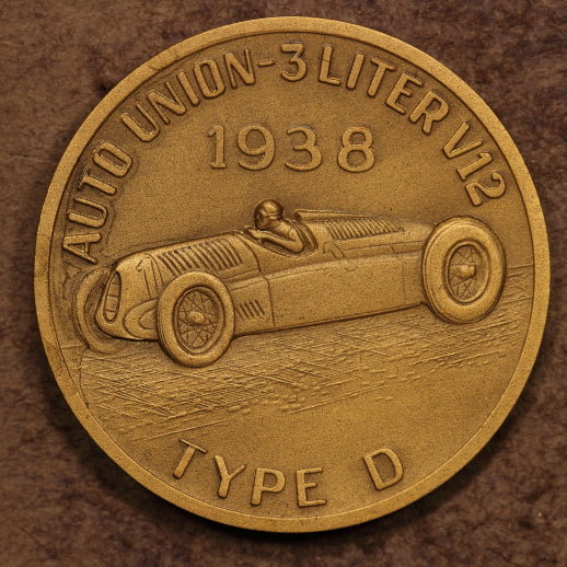 Tazio Nuvolari 1953 Medal "Il Maestro-Auto Union Race Car " 40mm Brass Matte Unc