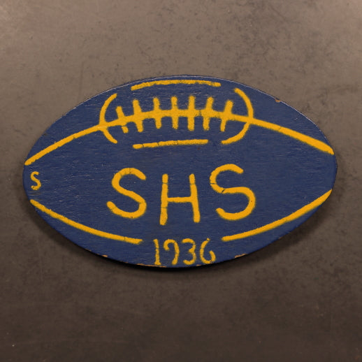 High School Football Broach - 1936 - 43mmx70mm Blue & Gold - Nearly as Made