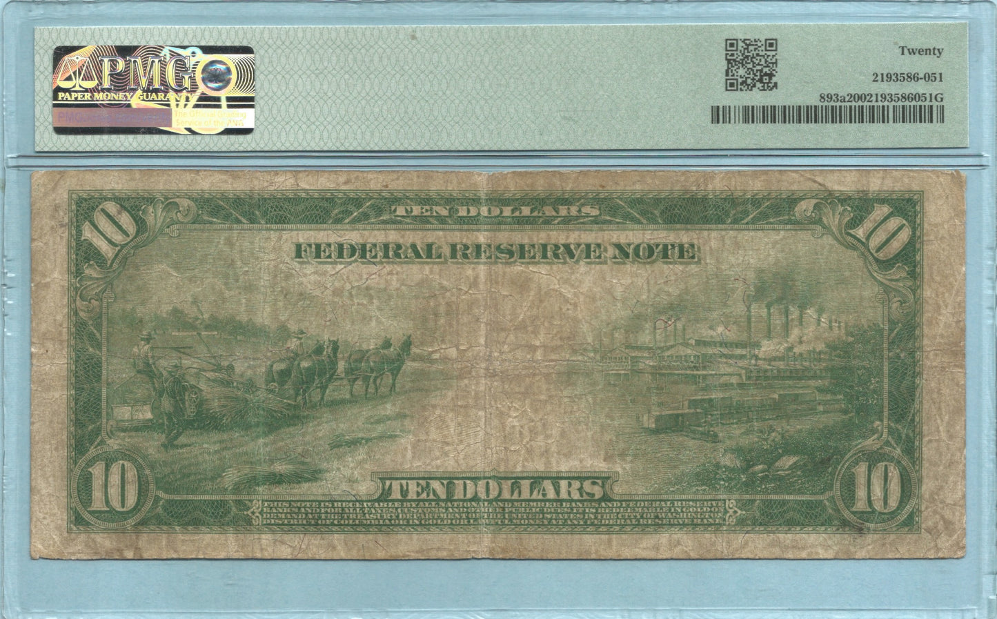 $10 Federal Reserve Note 1914 - Fr#893a - PMG 20