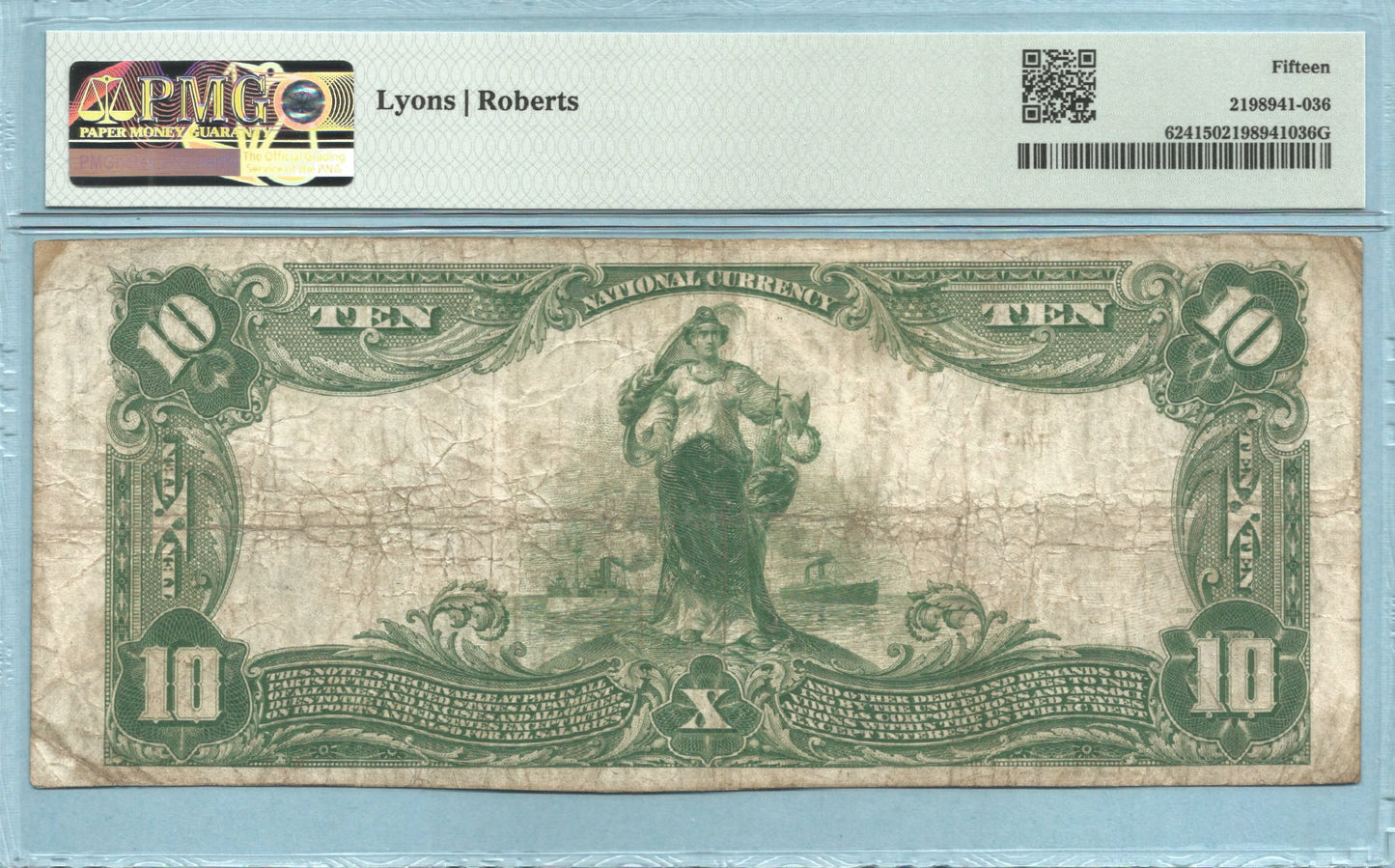$10 National Currency 1902-PB - Ch#168 - 1st NB, Hillsdale, MI - PMG 15