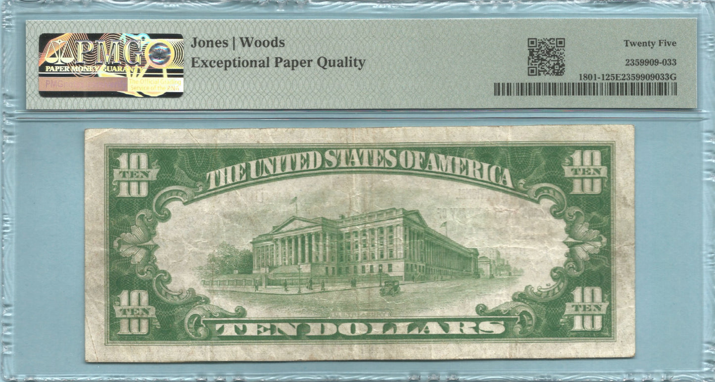 $10 National Currency 1929-T1 - Ch#8191 - 1st NB&TC, Roscoe, NY - PMG 25 EPQ