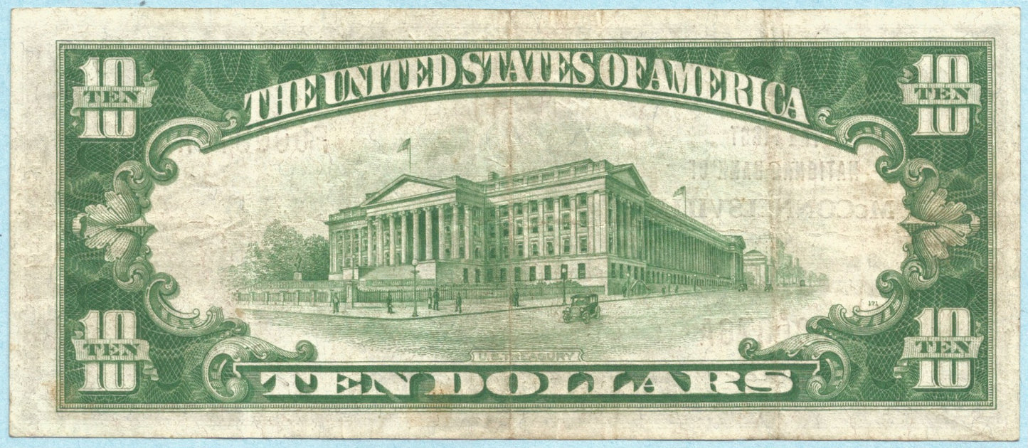 $10 National Currency 1929-T1 - Ch#46 - 1st NB, McConnelsville, OH - VF+