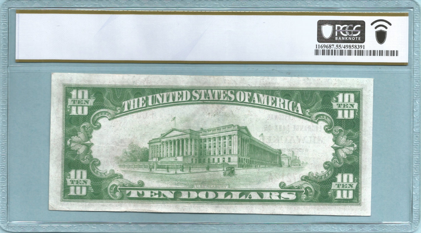 $10 National Currency 1929-T1 - Ch#5458 - Marine NEB, Milwaukee, WI - PCGS 55
