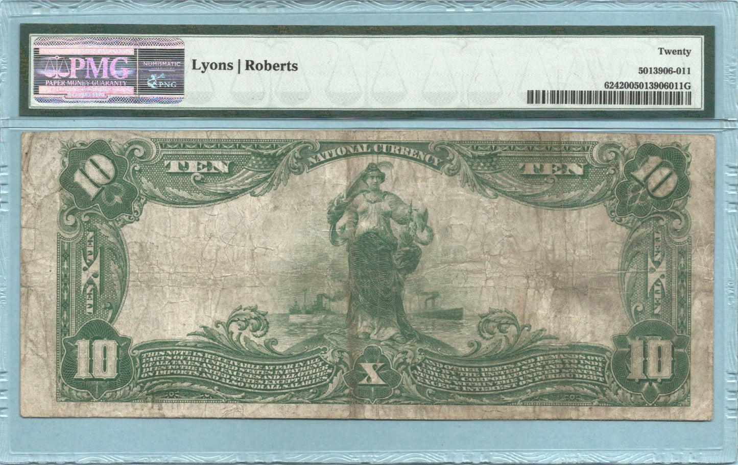 $10 National Currency 1902-PB - Ch#1390 - Union NB, Wilmington, DE - PMG 20
