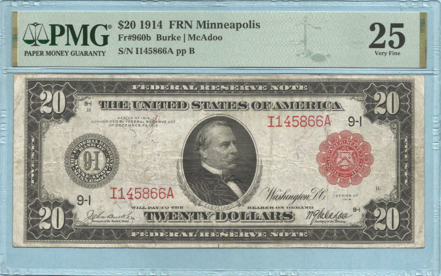 $20 Federal Reserve Note 1914 - Fr#960b - (I) Minneapolis - PMG 25