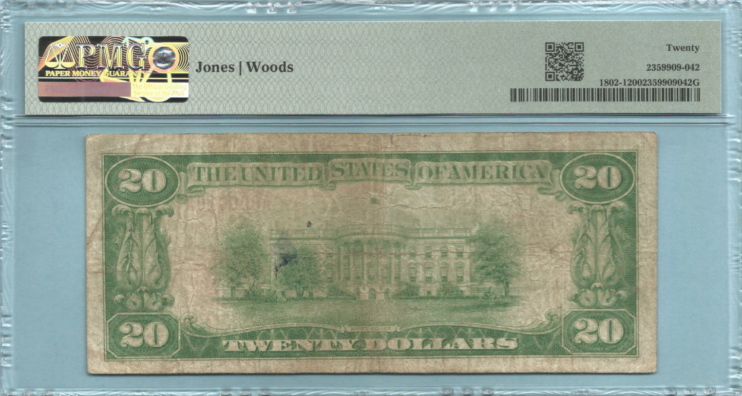 $20 National Currency 1929-T1 Ch#11059 - 1st NB, Woodridge, NY - PMG 20 - S/N 10