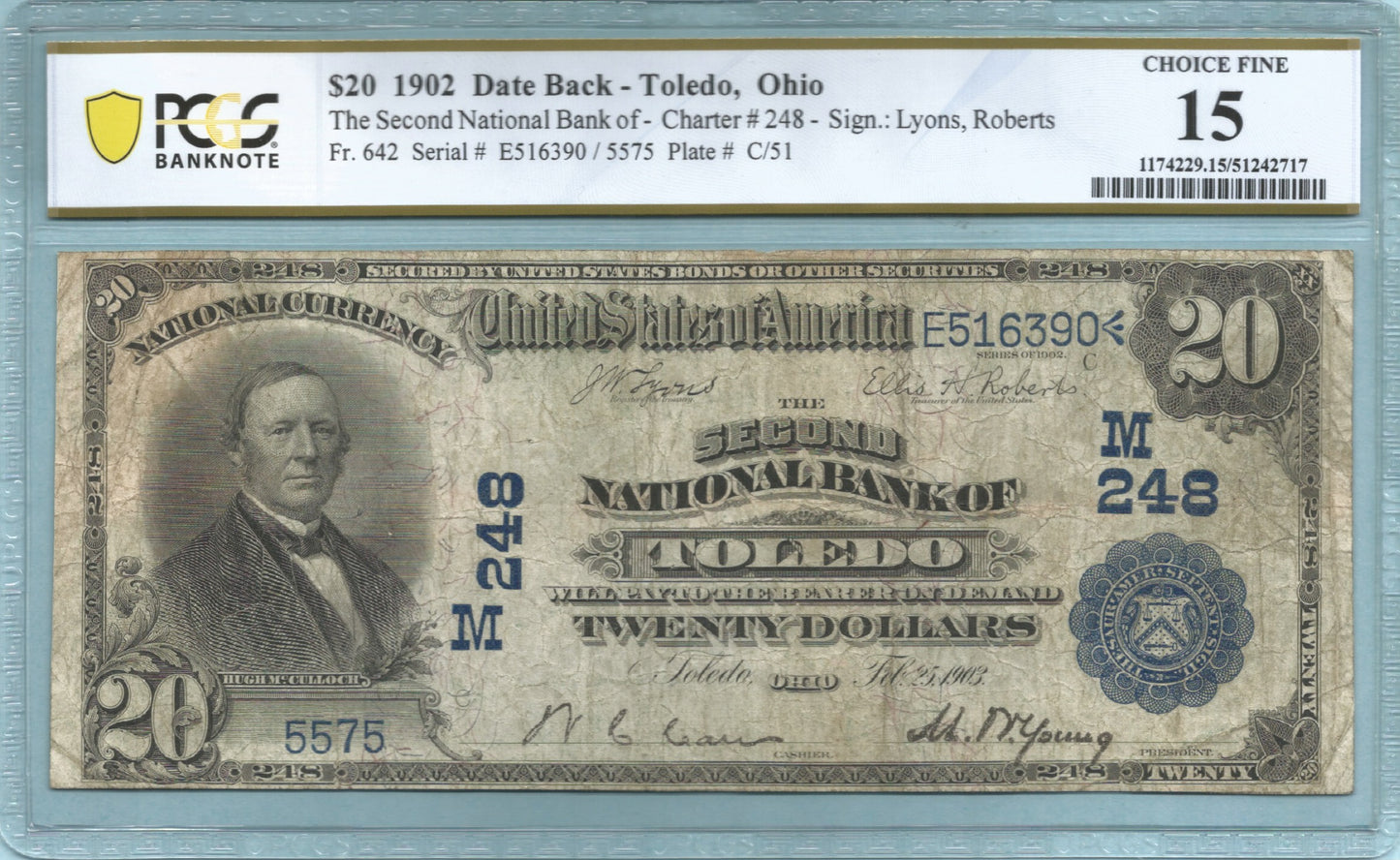 $20 National Currency 1902-DB - Ch#248 - 2nd NB, Toledo, OH - PCGS 15