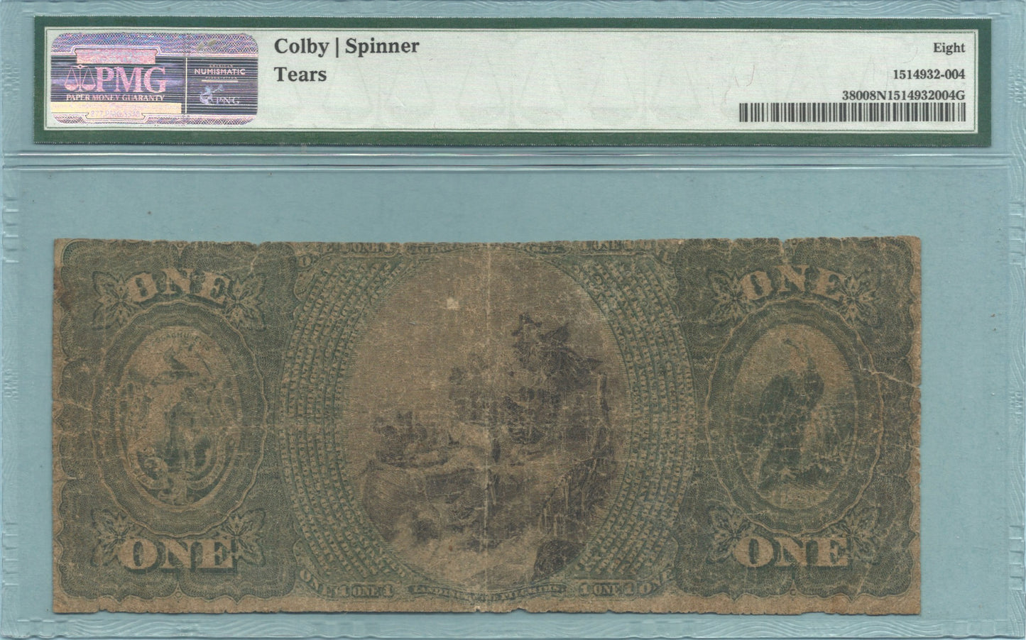 $1 National Currency 1865-Original - Ch#1455 - NB of South Reading, MA - PMG 8 NET