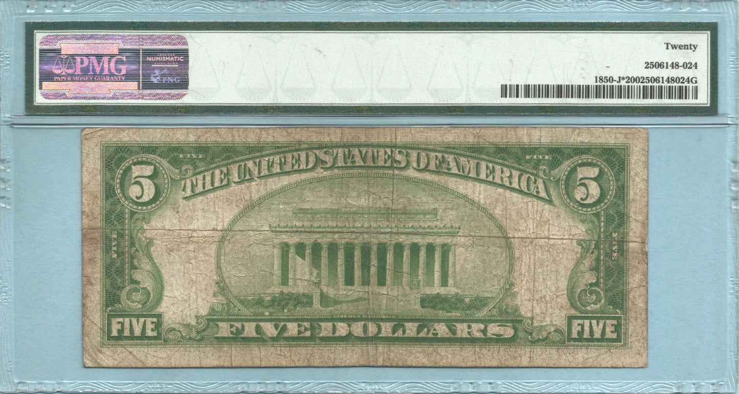 $5 Federal Reserve Bank Note 1929 - Fr#1850-J* - STAR NOTE - PMG 20