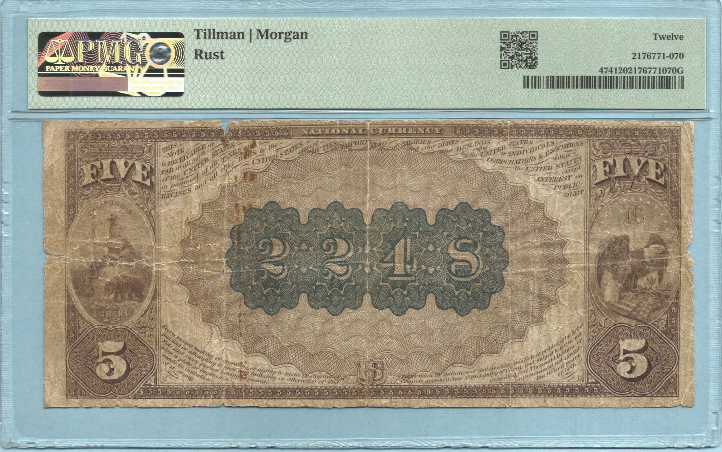 $5 National Currency 1882-BB - Ch#2248 - 1st NB, Oakland, CA - PMG 12 – Rust