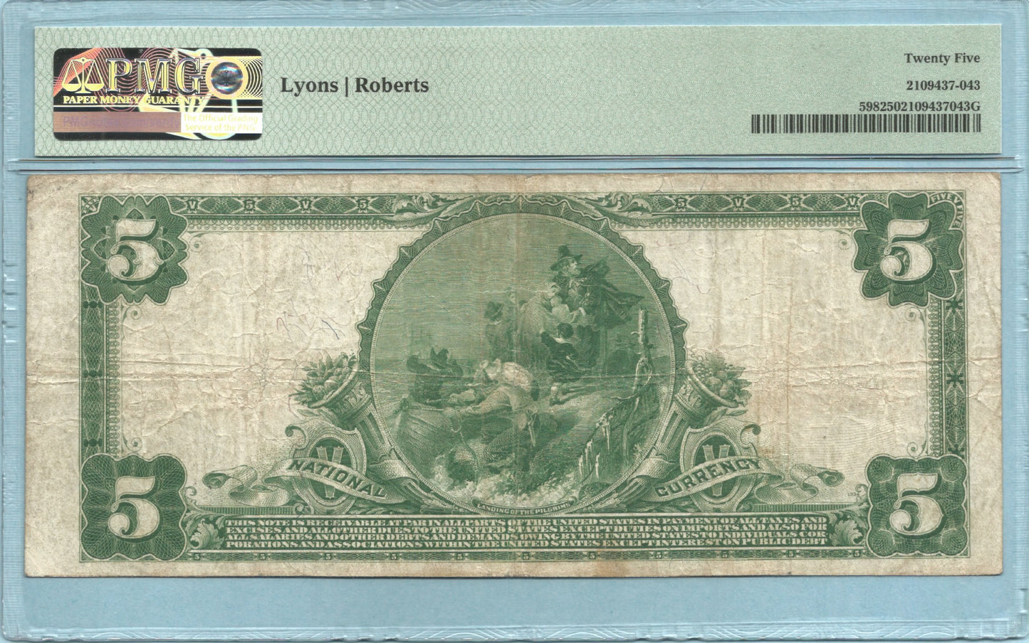 $5 National Currency 1902-PB - Ch#763 - 1st NB, Charleston, IL - PMG 25
