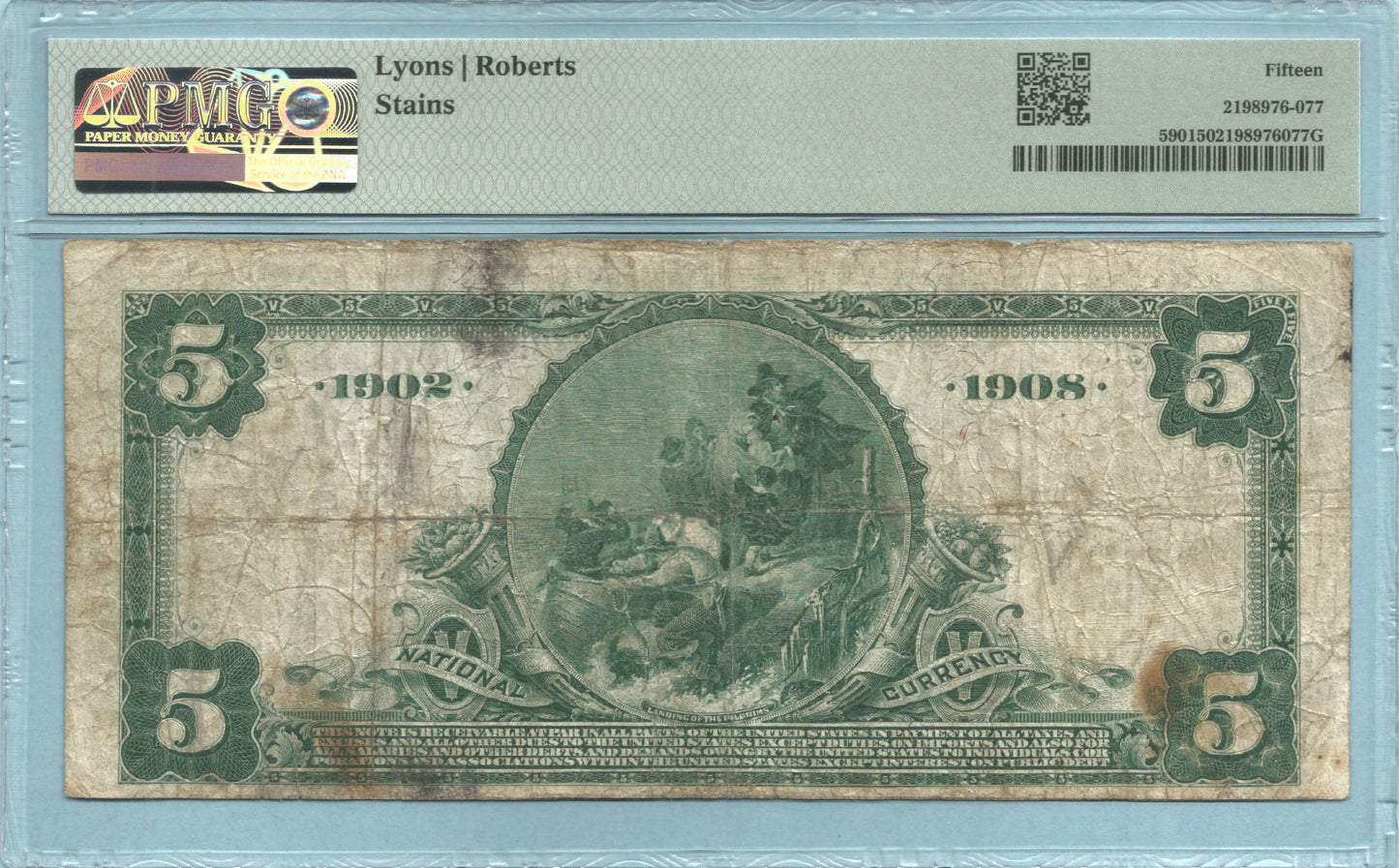 $5 National Currency 1902-DB - Ch#2755 - Union NB, Franklinville, NY - PMG 15