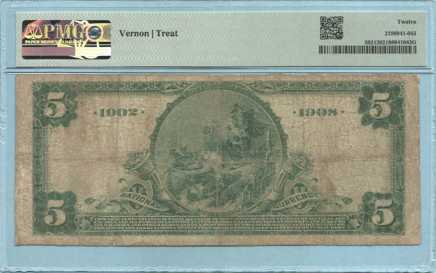 $5 National Currency 1902-DB - Ch#7050 - 1st NB, Hartshorne, OK - PMG 12