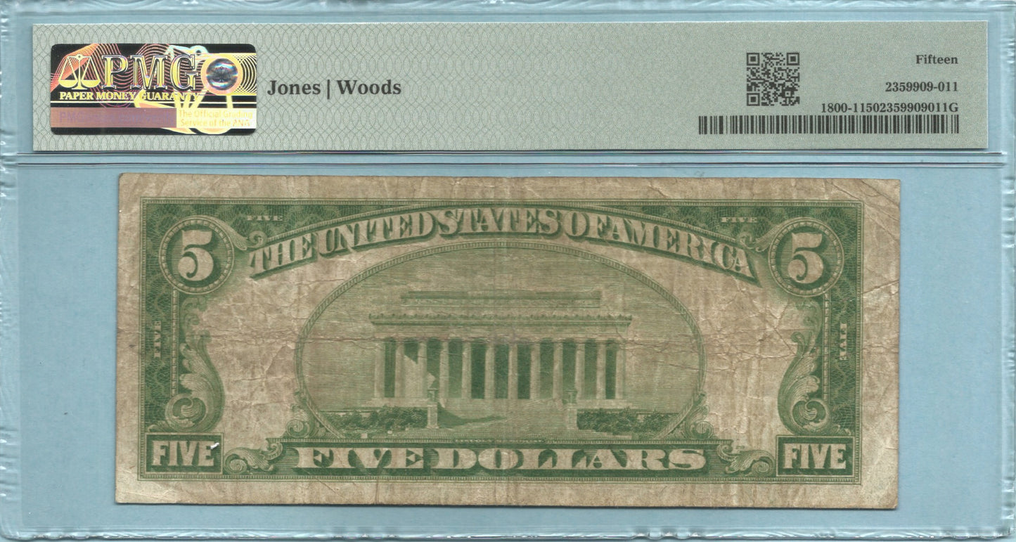 $5 National Currency 1929-T1 - Ch#2063 - Pella NB, Pella, IA - PMG 15