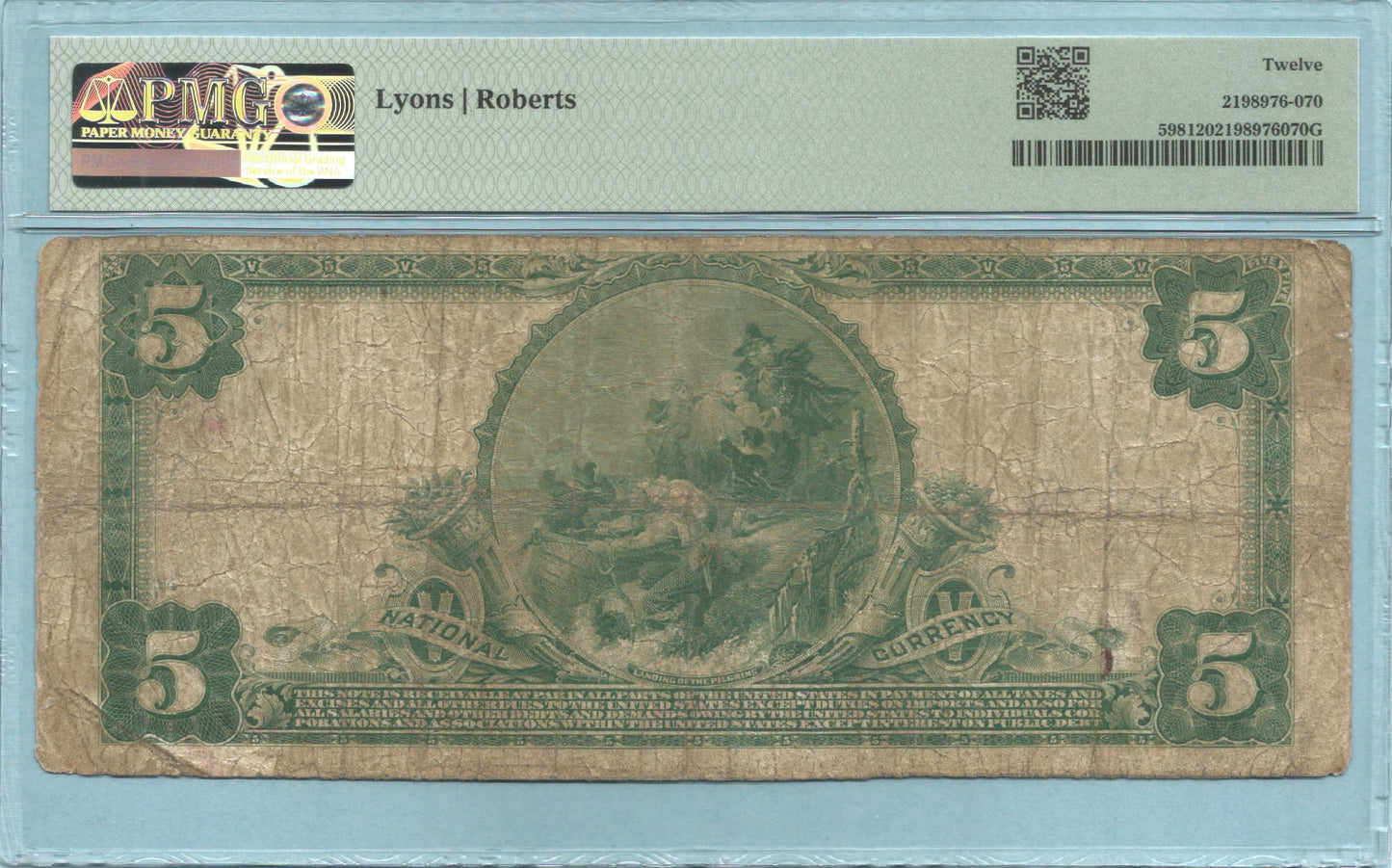 $5 National Currency 1902-PB - Ch#7350 - 1st NB, Mount Olive, IL - PMG 12