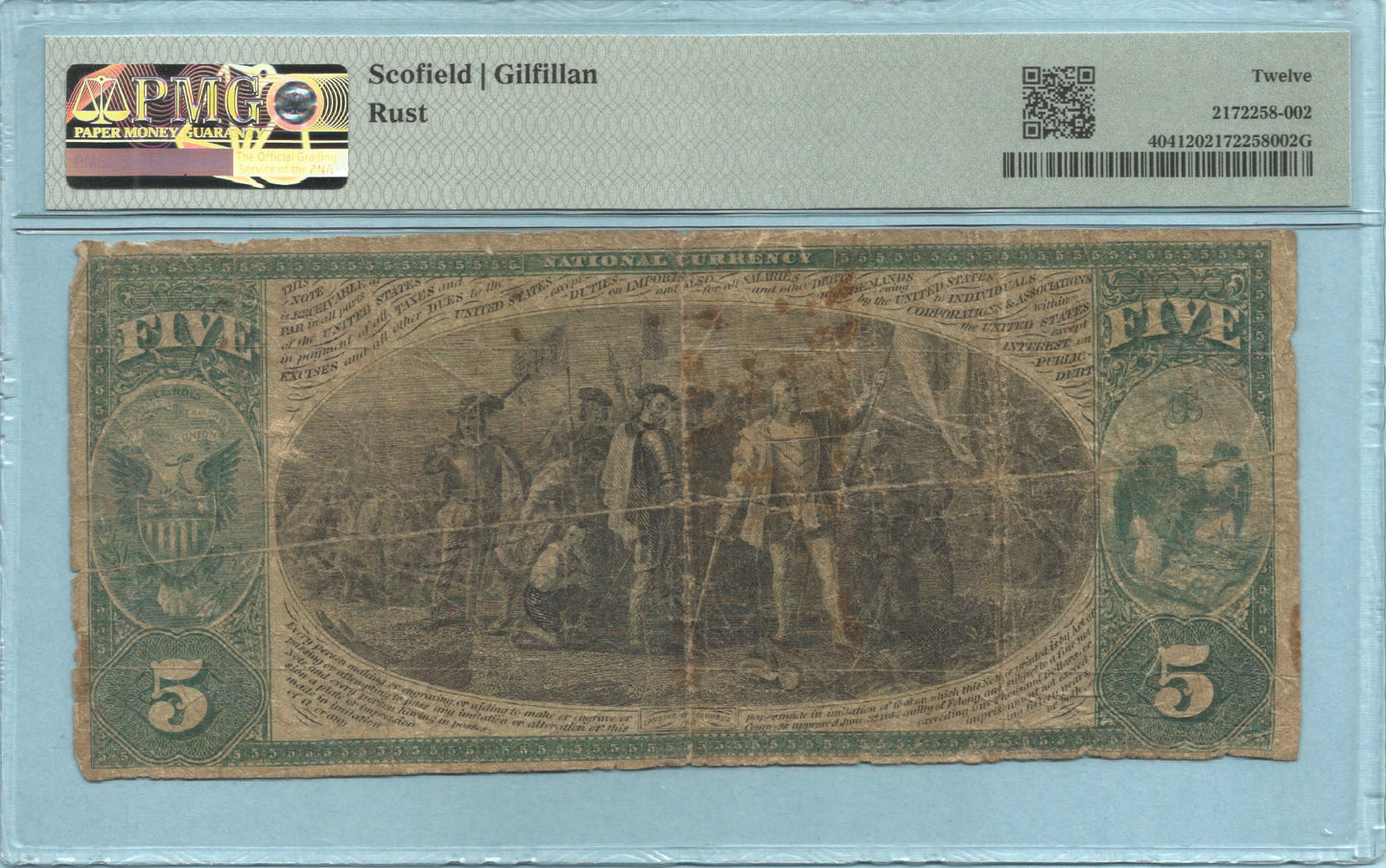 $5 National Currency 1875 - Ch#2212 - Oakland NB, Oakland, IL - PMG 12