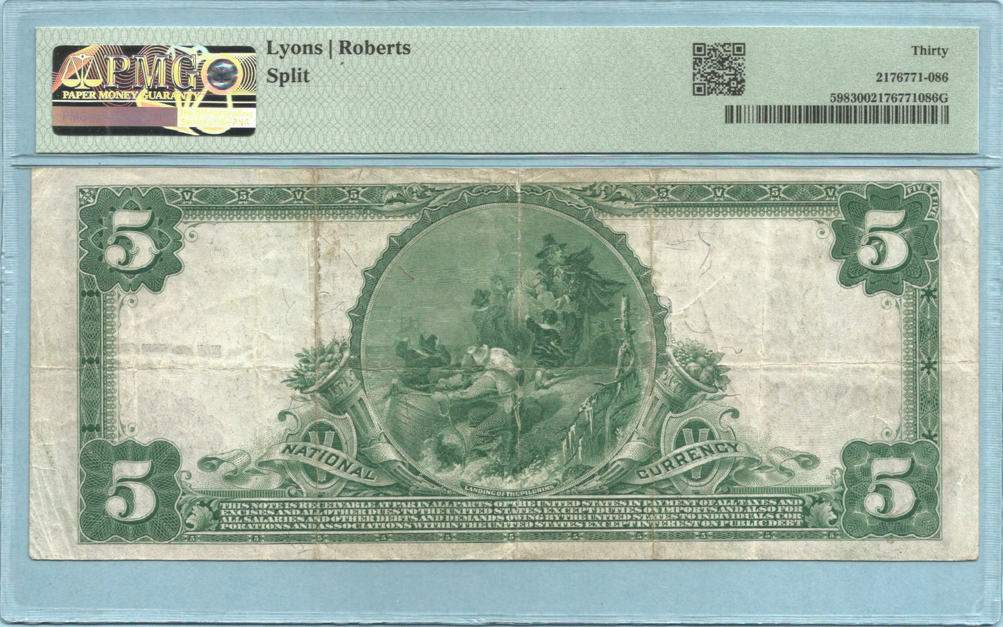 $5 National Currency 1902-PB - Ch#7279 - 1st NB San Mateo County, Redwood City, CA - PMG 30 - Splits