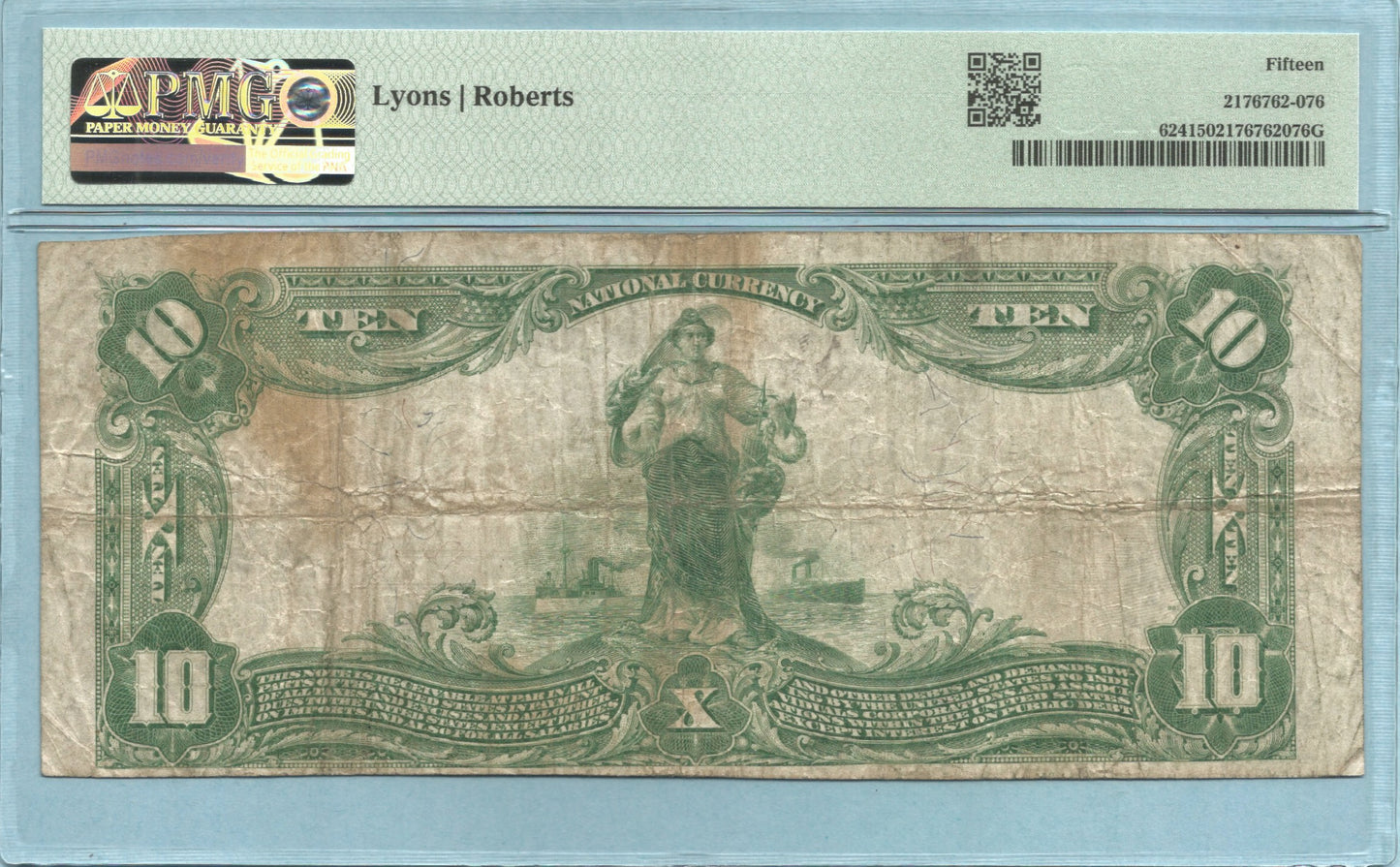 $10 National Currency 1902-PB - Ch#1199 - 1st NB&TC, Woodbury, NJ - PMG 15