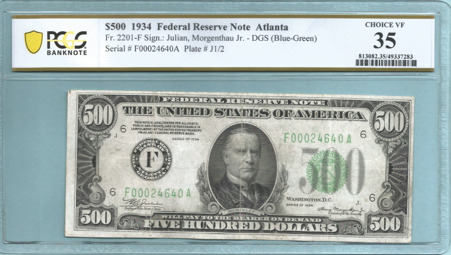 $500 Federal Reserve Notes 1934 - Fr#2201-F - PCGS 35