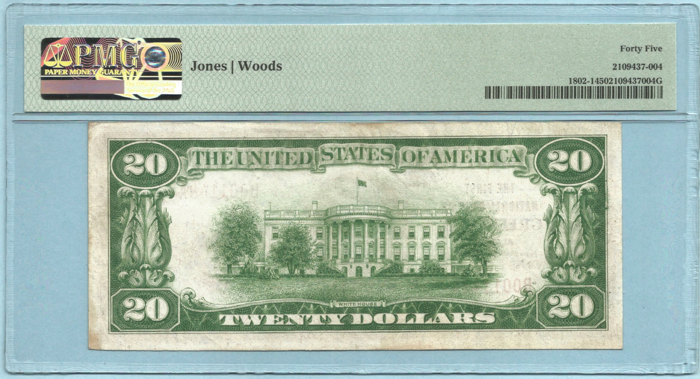 $20 National Currency 1929 T1 - Ch#5572 - 1st NB, Greenville, AL - PMG 45