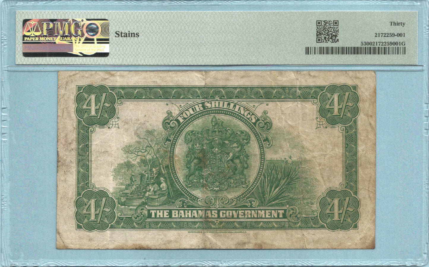 Bahamas 4 Shillings - L.1919(1930) - P#5 - PMG 30 Stains