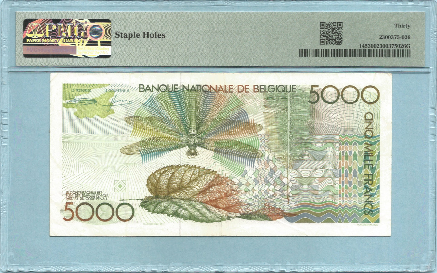 Belgium 5000 Francs - ND(1982-92) - P#145a - PMG 30