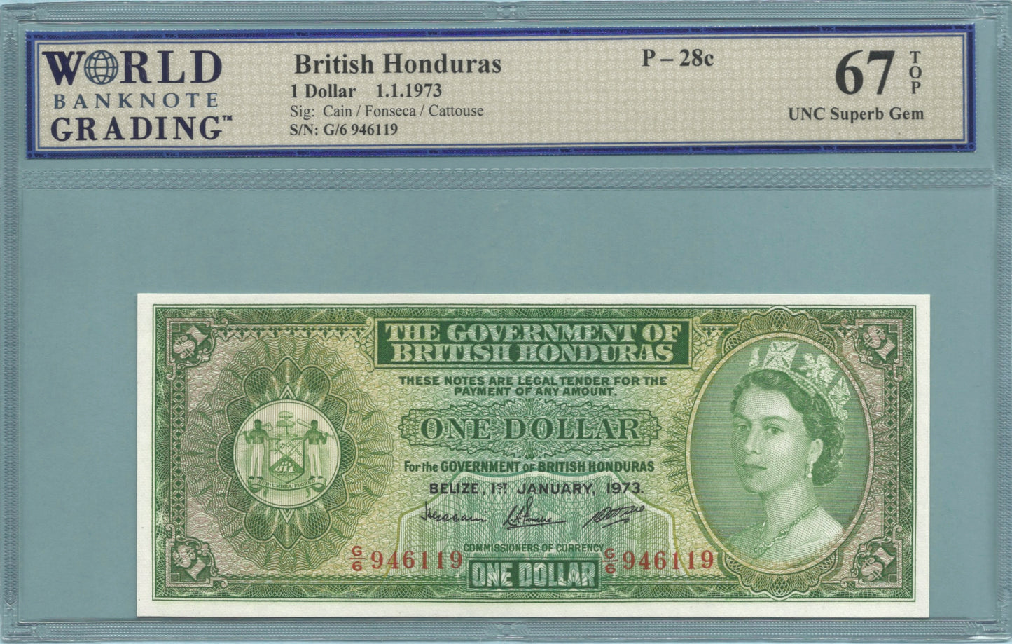 British Honduras Dollar - 1.1.1973 - P#28c - WBG 67 TOP