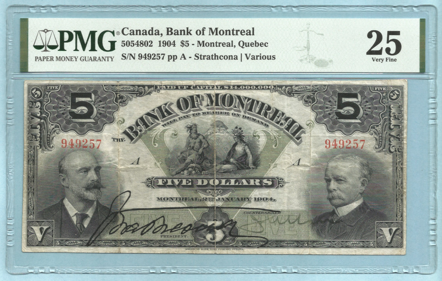 Canada - Bank of Montreal 5 Dollars - 2.1.1904 - Ch#5054802 - PMG 25