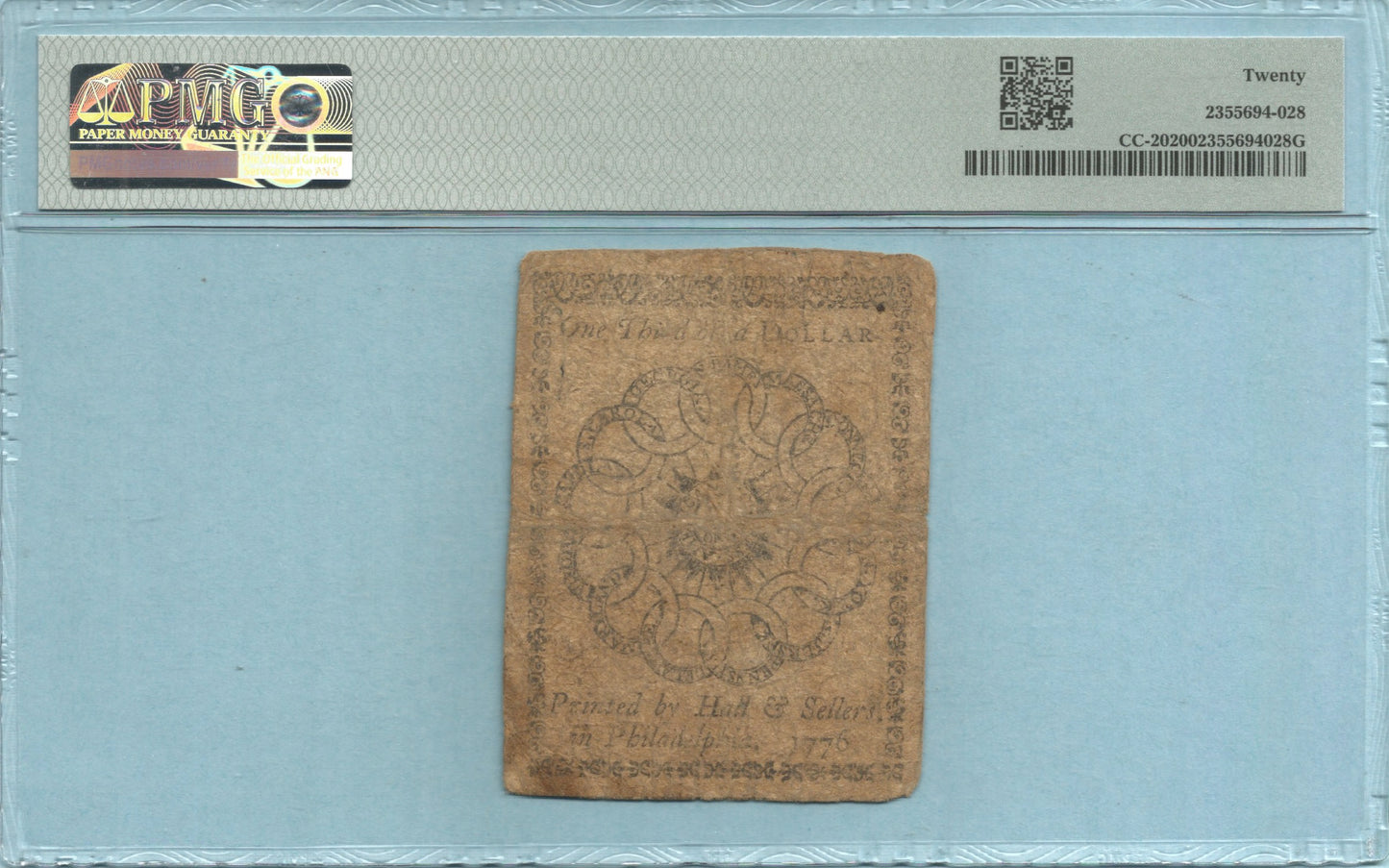 $1/3 Continental Currency - 2.17.1776 - Fr#CC-20 - PMG 20
