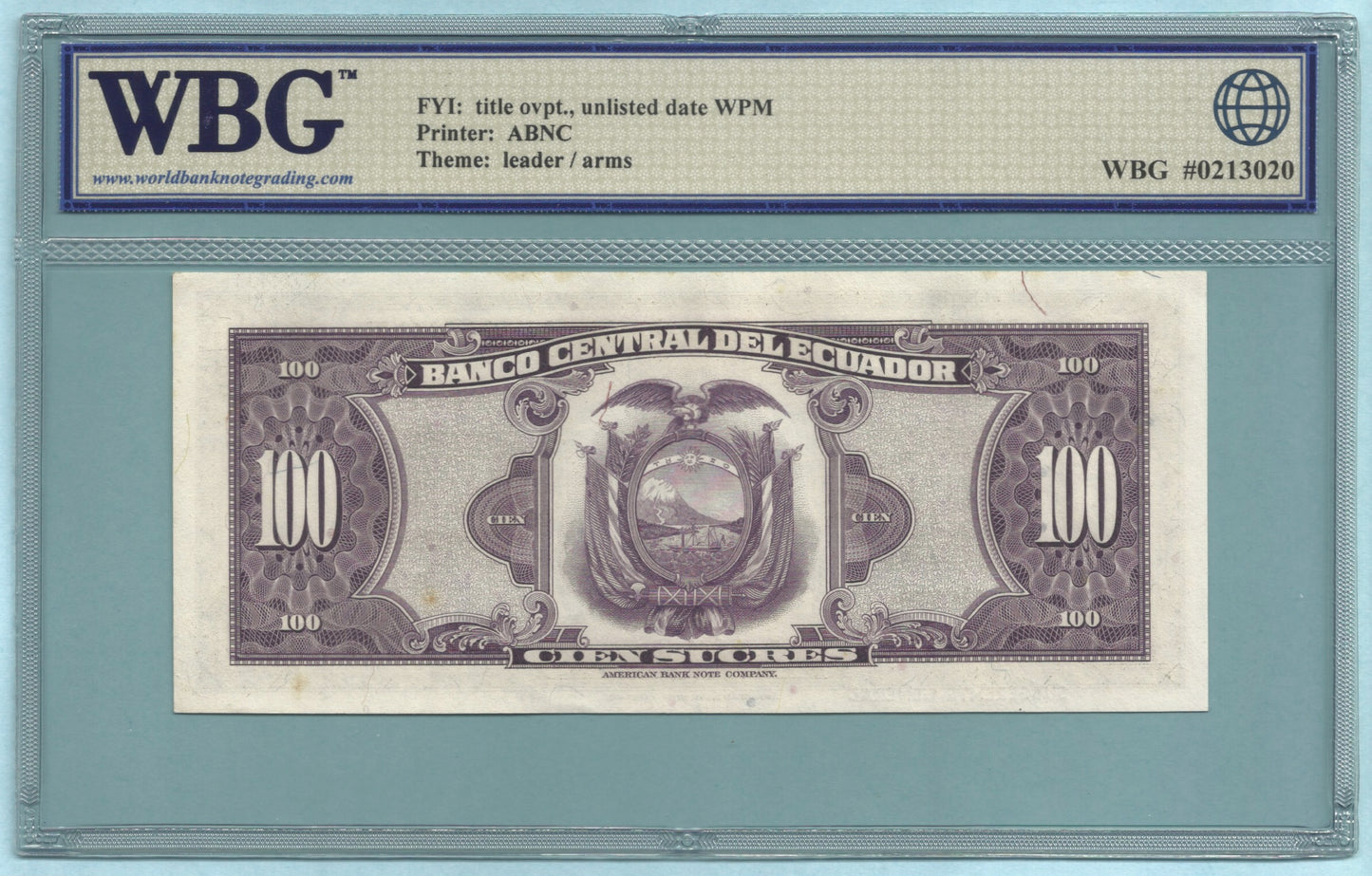 Ecuador 100 Sucres - 24.9.1957 - P#104Ab - WBG 60
