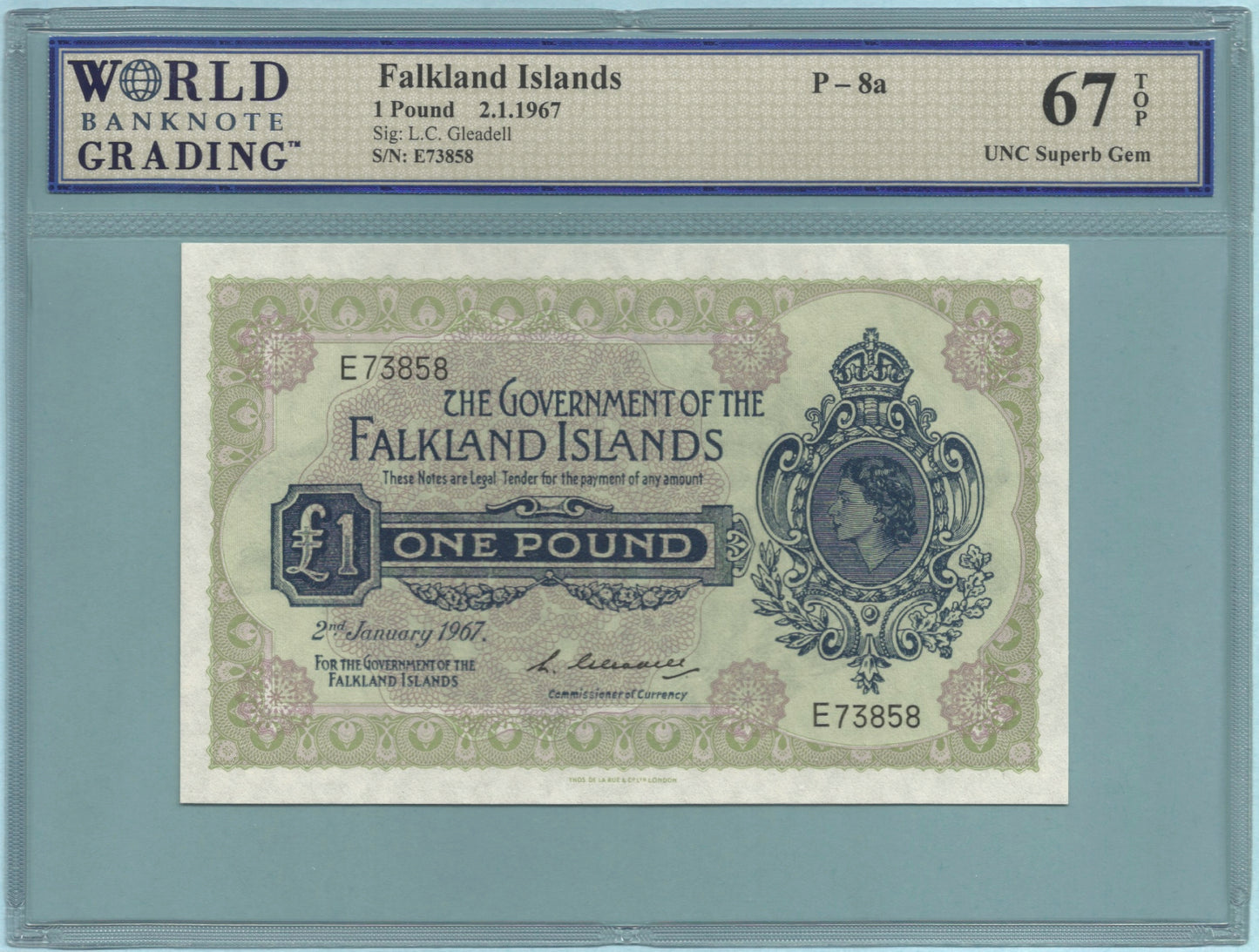 Falkland Islands Pound - 2.1.1967 - P#8a - WBG 67 TOP