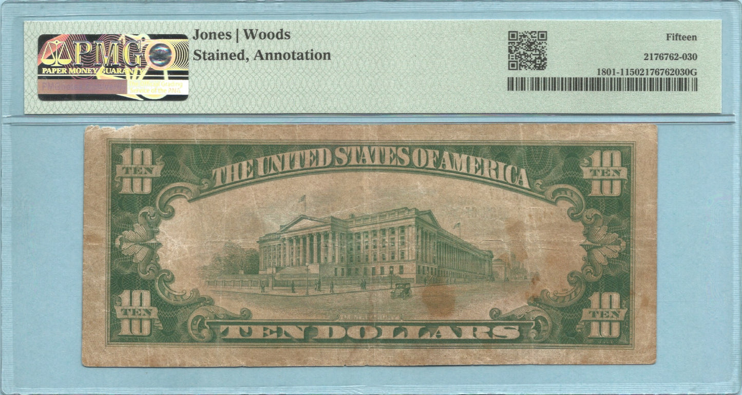 $10 National Currency 1929-T1 - Ch#1861 - 1st NB, Newman, GA - PMG 15