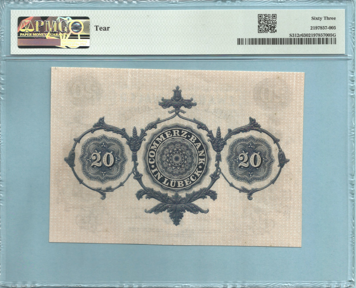 Germany Commerz Bank 20 Thaler Remainder - 1.7.1865 - P#S312r - PMG 63 - Tear