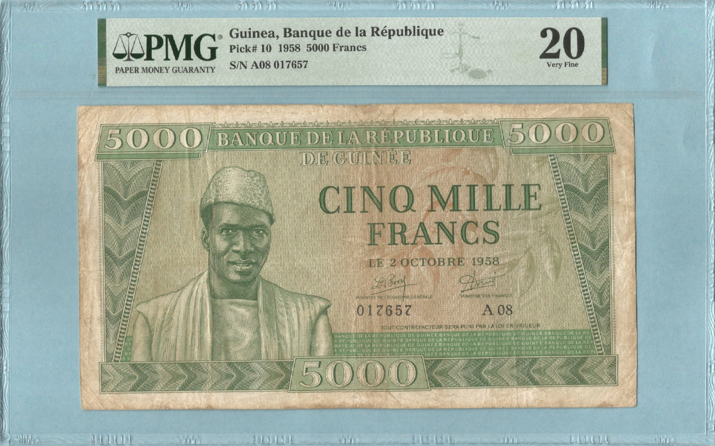 Guinea 5000 Francs - 2.10.1958 - P#10 - PMG 20
