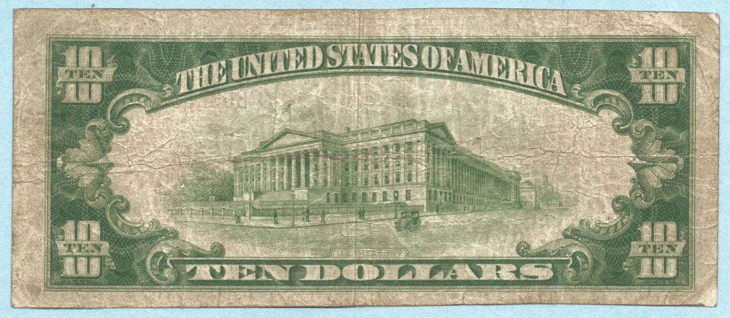 $10 National Currency 1929-T1 - Ch#3640 - 1st National Bank, Beardstown, IL - VF