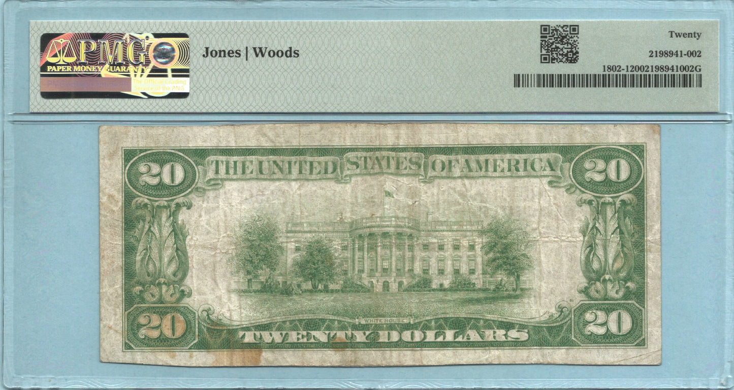 $20 National Currency 1929-T1 Ch#8015 - 1st NB, Carrier Mills, IL - PMG 20
