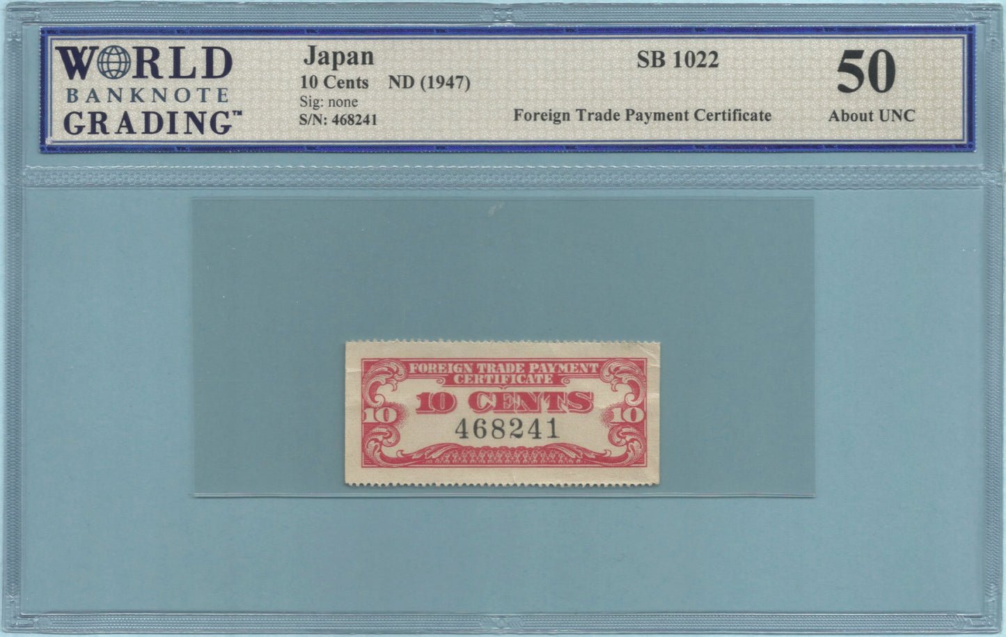 Japan 10 Cents - ND(1947) - SB 1022 - WBG 50