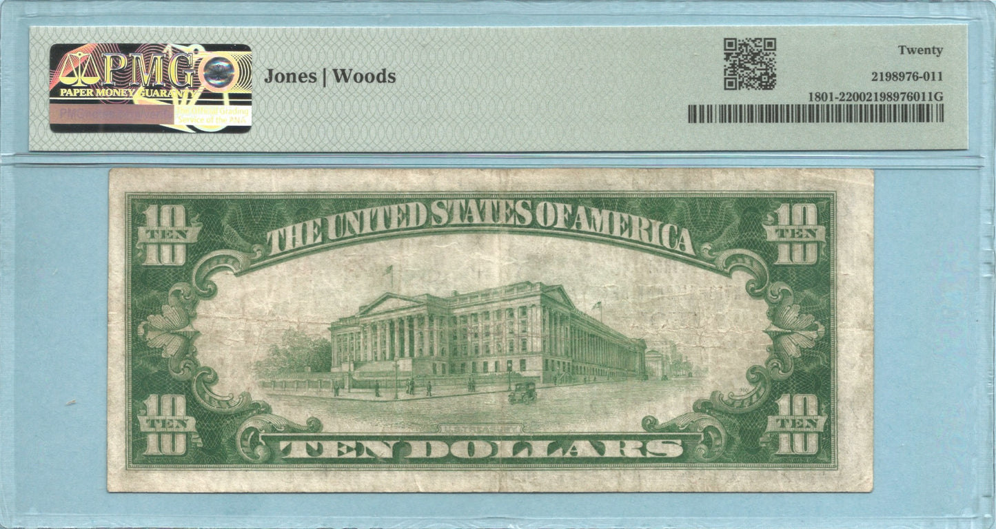 $10 National Currency 1929-T2 - Ch#13733 - 1st NB, Athol, MA - PMG 20