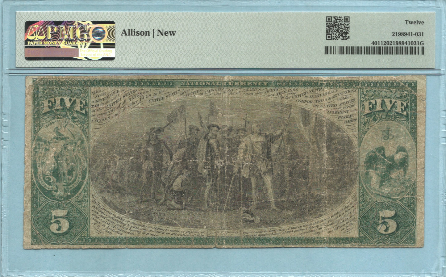 $5 National Currency 1875 Ch#1527 - Webster NB, Boston, MA - PMG 12