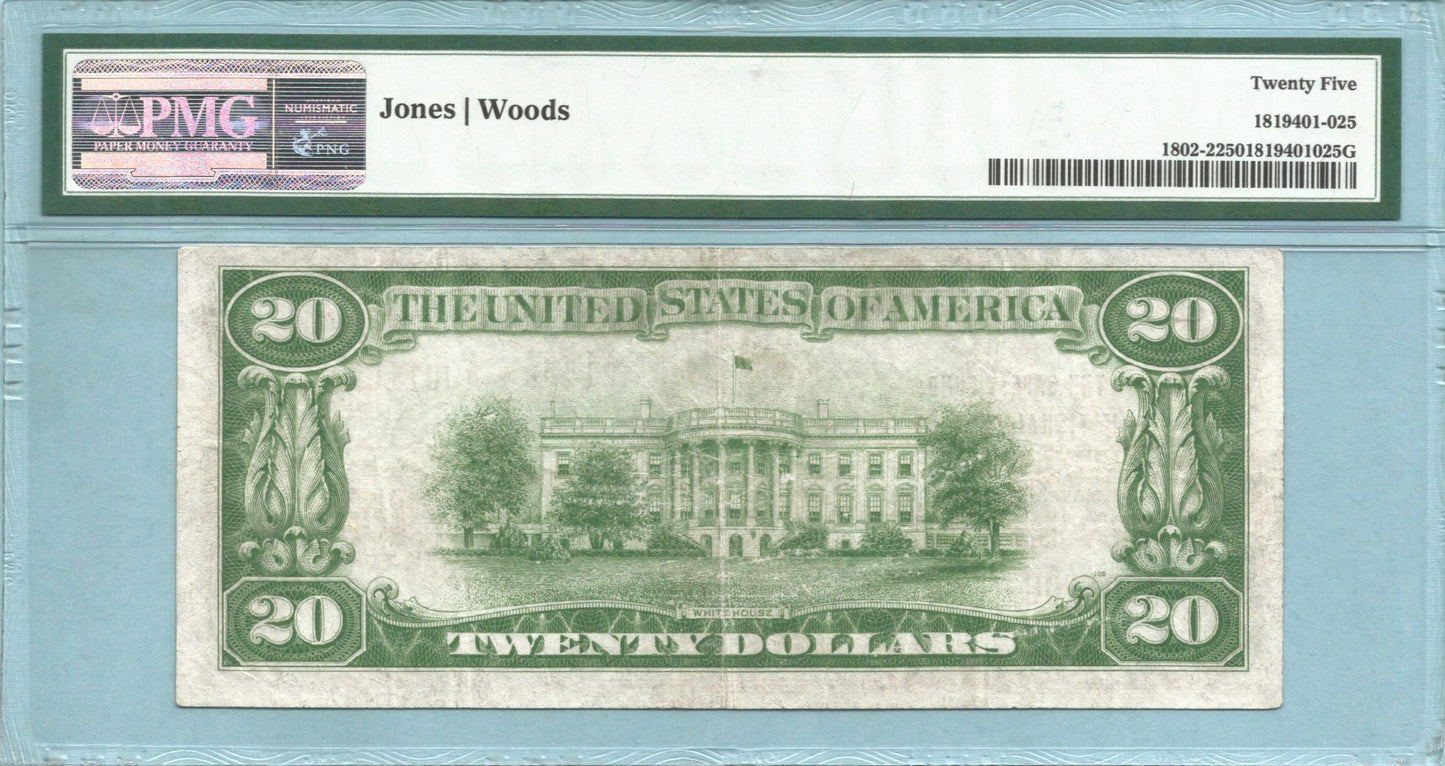 $20 National Currency 1929-T2 - Ch#2153 - Safety Fund NB, Fitchburg, MA - PMG 25