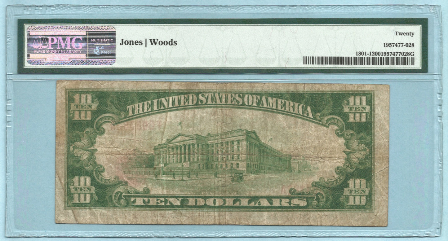 $10 National Currency 1929-T1 - Ch#2260 - Manufacturers NB, Lewiston, ME - PMG 20