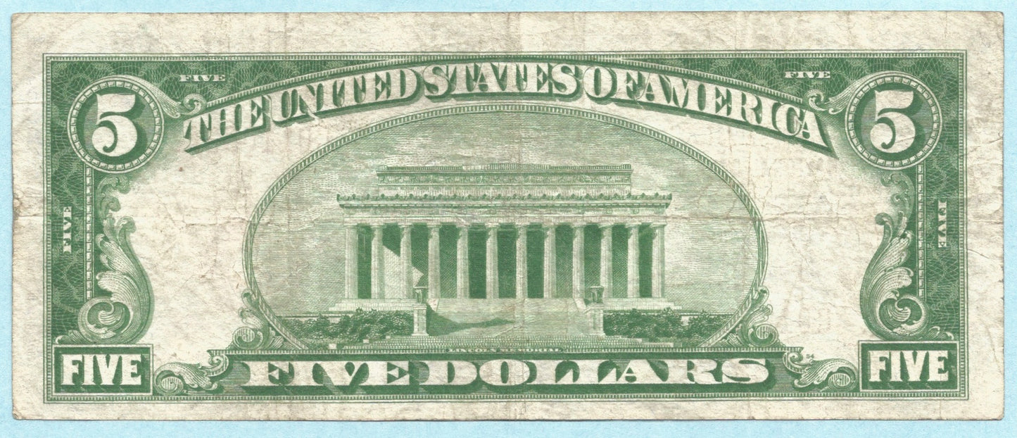 $5 National Currency 1929 T1 - Ch#3456 - 1st NB, Kansas City, MO - VF+