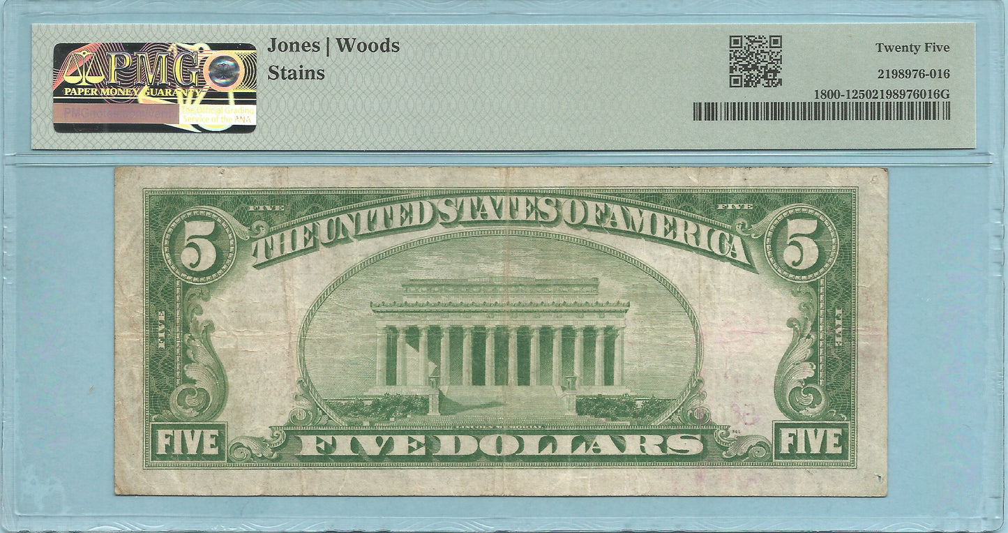 $5 National Currency 1929-T1 - Ch#3959 - 1st NB, Nevada, MO - PMG 25