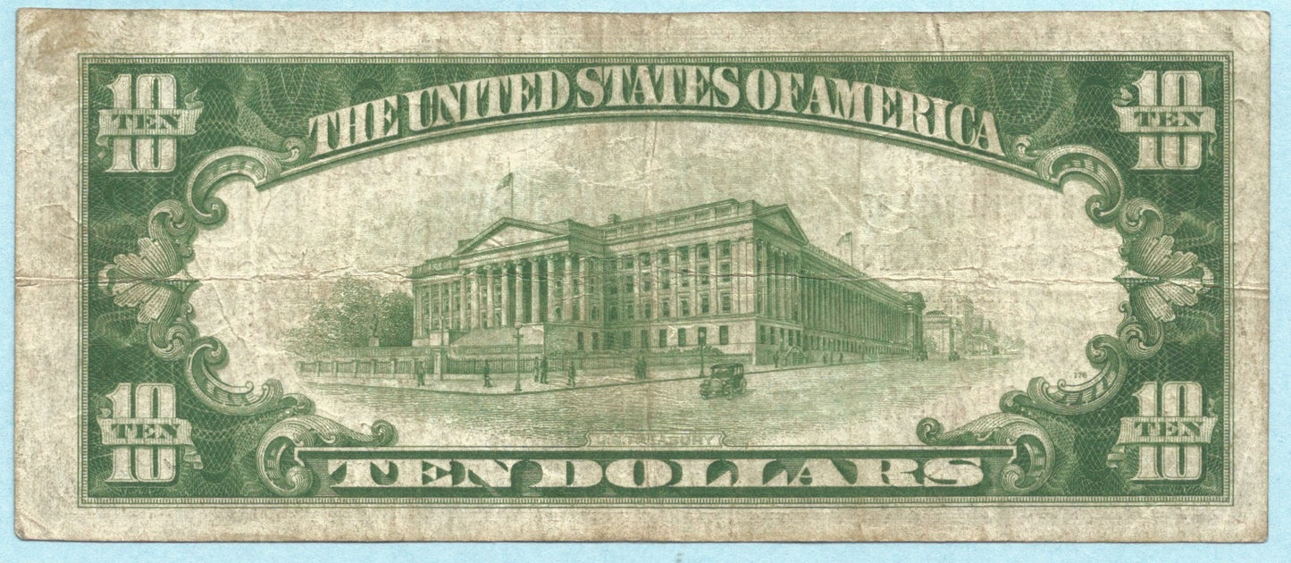$10 National Currency 1929-T1 - Ch#8011 - 1st NB, Wellston, MO - VF+