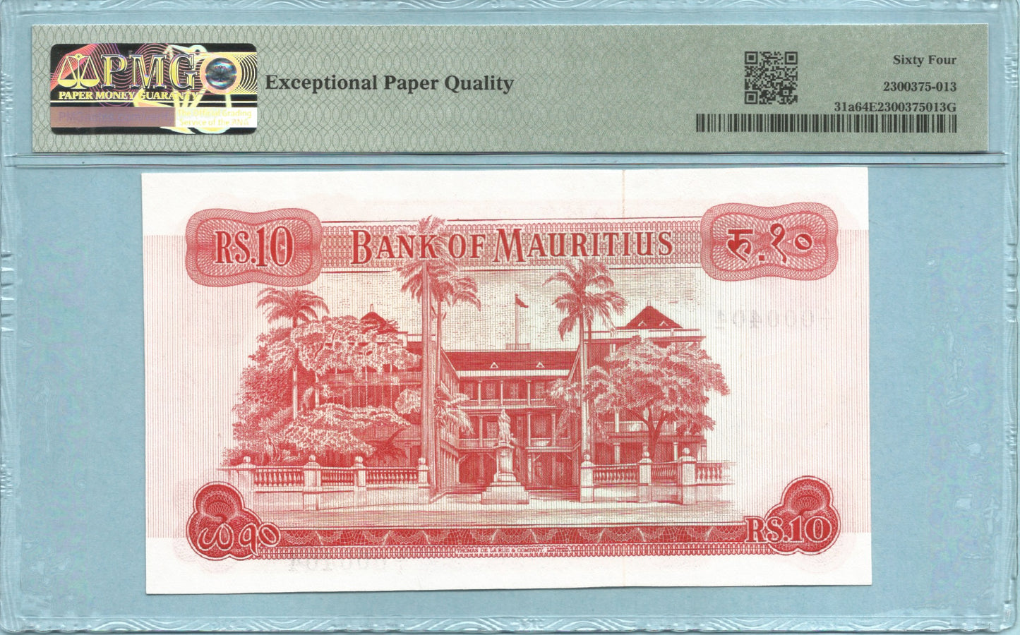 Mauritius 10 Rupees - ND(1967) - P#31a - PMG 64 EPQ Serial # A/1 000404