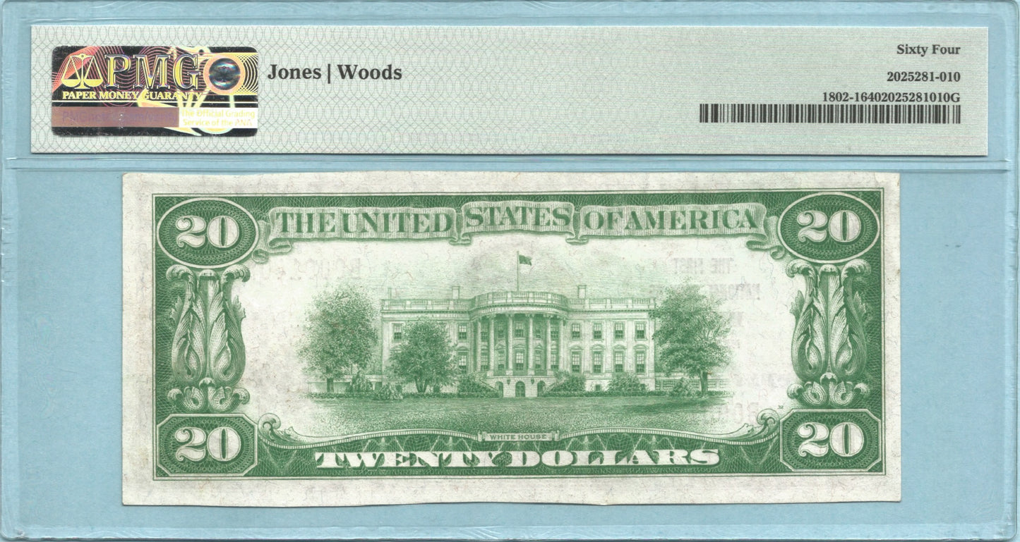 $20 National Currency 1929-T1 - Ch#9623 - 1st National Bank, Butte, NE - PMG 64