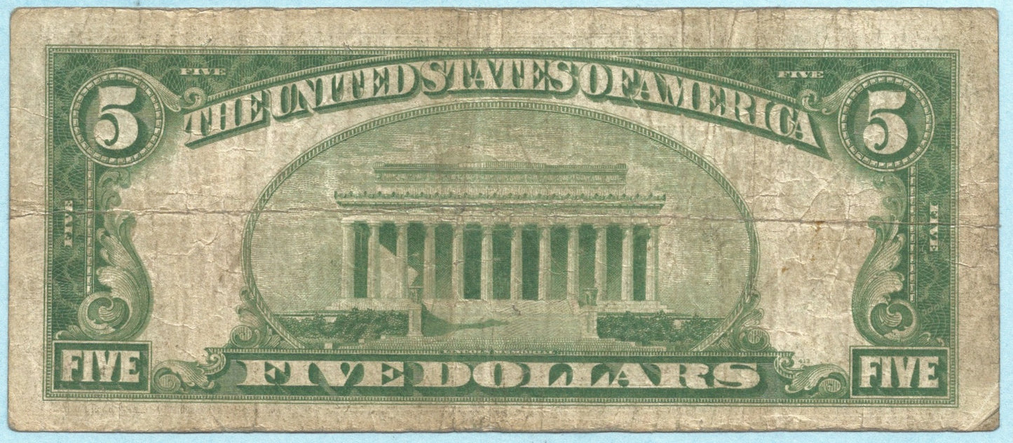 $5 National Currency 1929-T2 Ch#12019 - Peoples NB & TC, Belleville, NJ - F+/VF